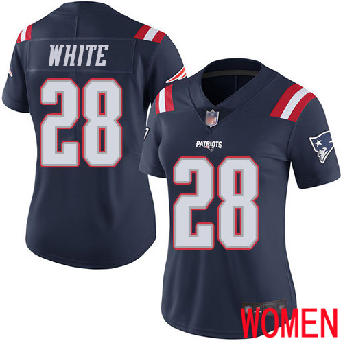 New England Patriots Football #28 Rush Vapor Limited Navy Blue Women James White NFL Jersey->women nfl jersey->Women Jersey